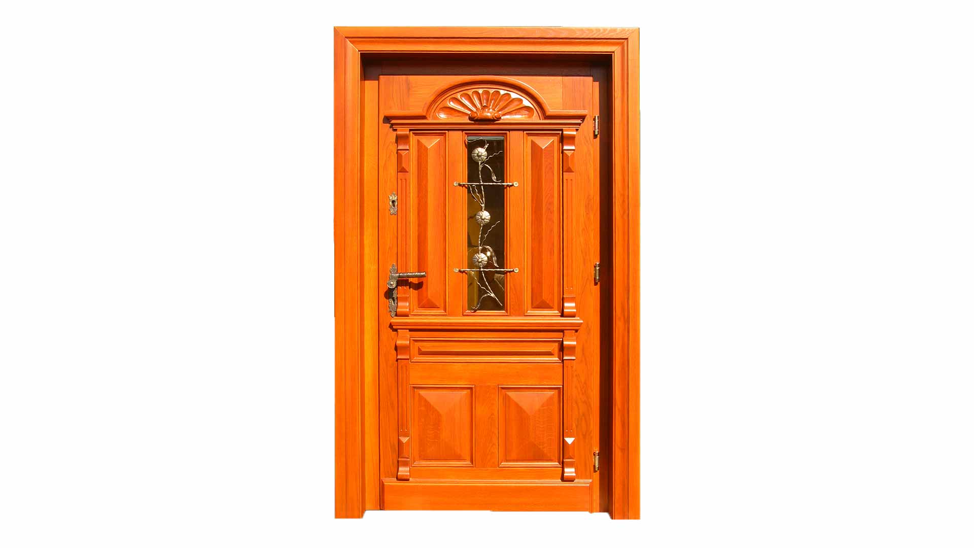 Drewniane drzwi zewnętrzne z szyba pionową